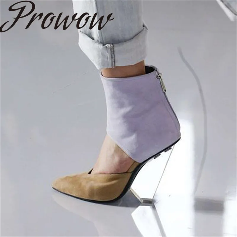 

Prowow New Sexy Pointed Toe Runway Autumn Boots Cutout Strange Heel HIgh Heel Fahion Boots Shoes Women