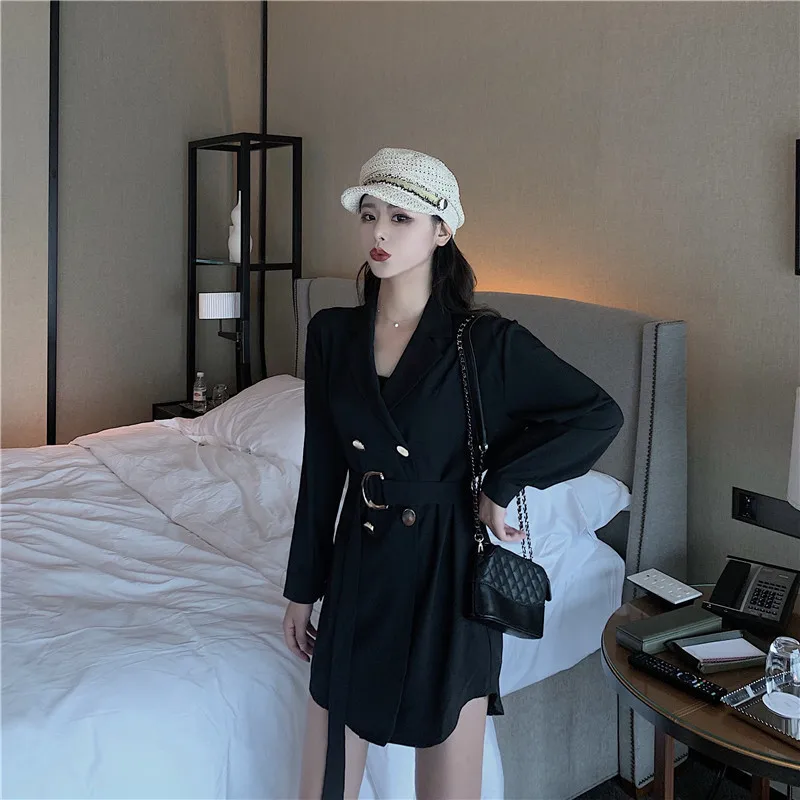 

Autumn And Winter WOMEN'S Dress 2019 Autumn New Style Casual CHIC Double Breasted Mid-length Suit Waist Hugging Coat
