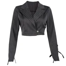 

2021 Spring Autumn New Fashion Grey Striped Short Blazers Single-button Elegant Suits Women Long Sleeve Trendy Commuters Blazer