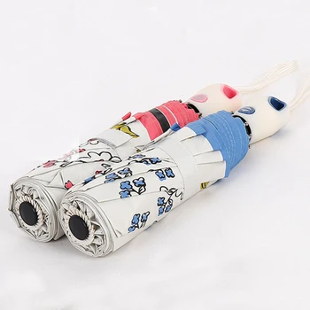 

Folding Automatic Umbrella Rain Women Flower Printing Umbrellas Windproof Black Coating Anti UV Parasol Women's Umbrella Girl