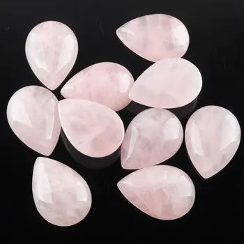 

10Pcs/lot 18x25x6mm Rose Quartzs Natural Stone Teardrop Cabochon CAB No Drill Hole Beads for DIY Ring Jewelry Accessories TU3187