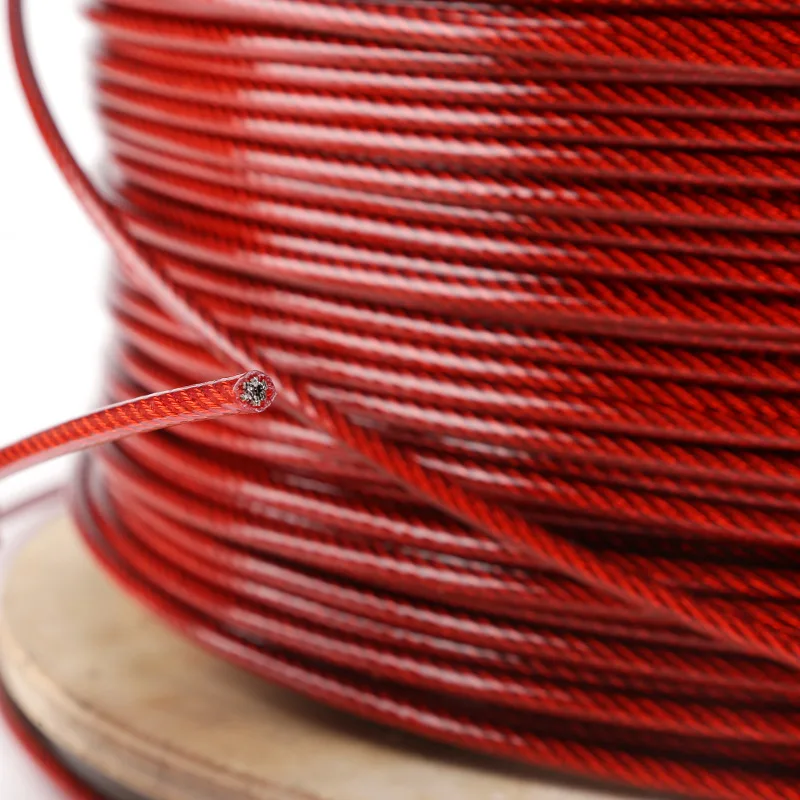 HQ RW01 RED PVC Plastic Coated Galvanized Steel Wire Rope Flexible Cable for Clothesline Fence Trellis 2-8MM Diameter 2
