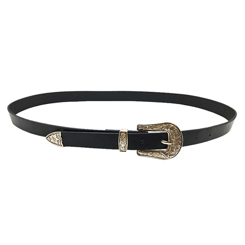 single gold Fashion Women Belt Vintage Boho Punk Metal Waistband Lady Leather Double Buckle Adjustable Waist Belt - Цвет: single gold