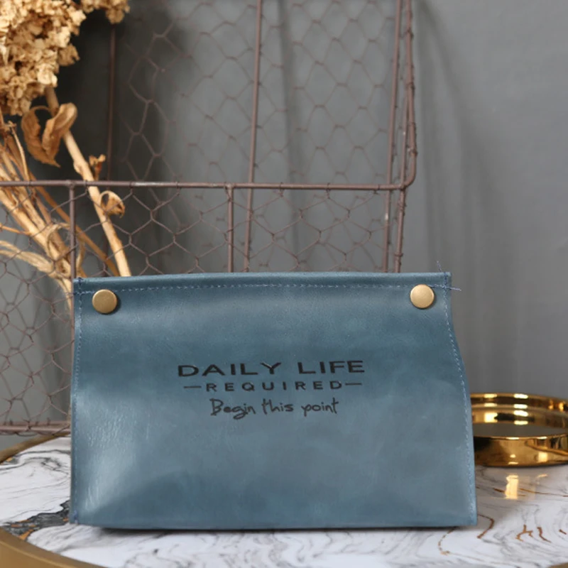 

Retro PU Leather Facial Tissue Box Desktop Organizer Decoration Paper Towel Cover Sleeve Napkins Holder Water Dust Proof Case