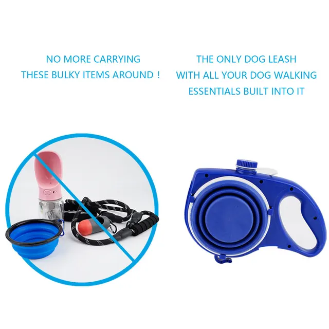 4-in-1 Retractable Dog Leash – Durable Nylon Lead with Water Bottle & Bowl 5