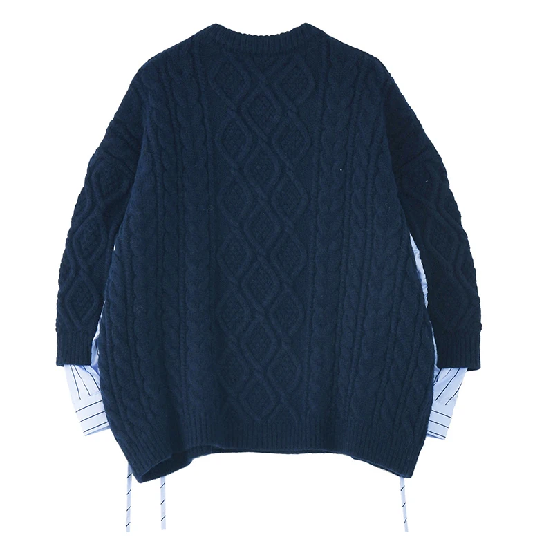 [EAM] Striped Big Size Knitting Sweater Loose Fit