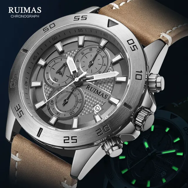 MEGIR & RUIMAS 2020 Chronograph Quartz Watches Men Fashion Luxury Leather Strap Wristwatch Casual Waterproof Luminous Watch Man 1