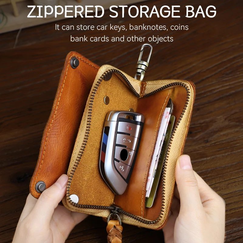 Key Case Key Holder Key Organizer Key Purse Key Protector Vintage Key Wallet Handmade Genuine Leather Card Slot Housekeeper Keys Holder Coin Purse Organizer Handbag Zipper Clutch
