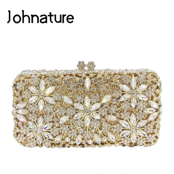 

Johnature Fashion Luxury Evening Bag Clutch Purses 2020 New Women Bags Hollow Out Inlaid Diamond Metal Party Ladies Mini Bags