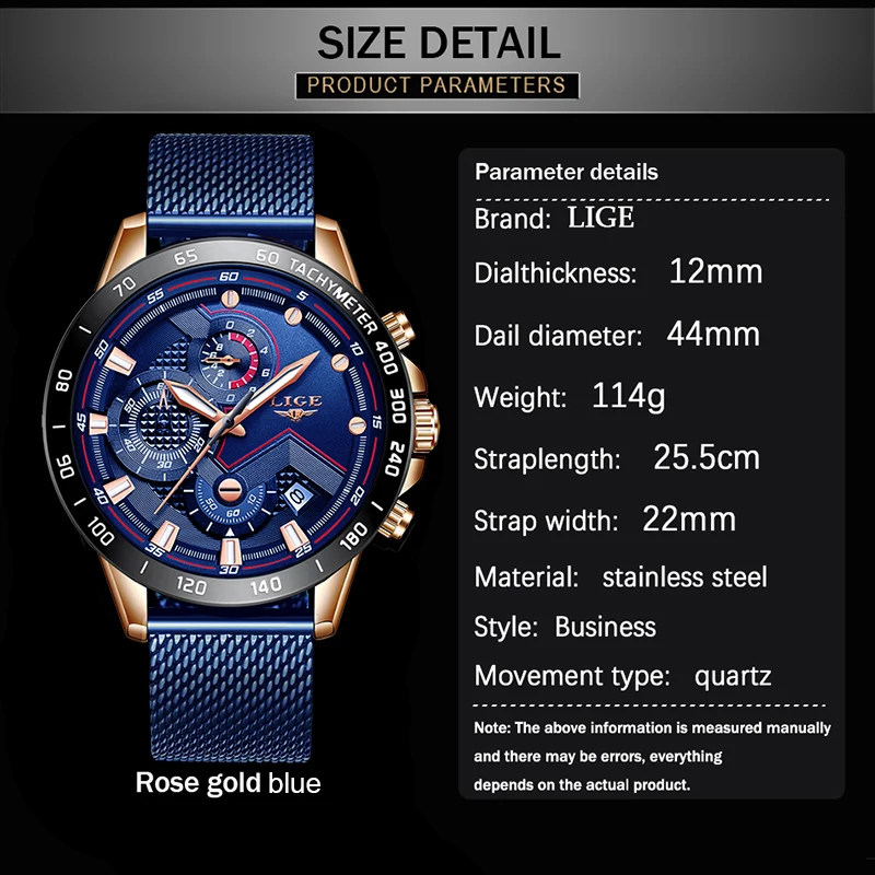 Fashion Relogio Masculino LIGE Top Brand Luxury WristWatch Quartz Clock Blue Watch Men Waterproof Sport Chronograph Mens Watches