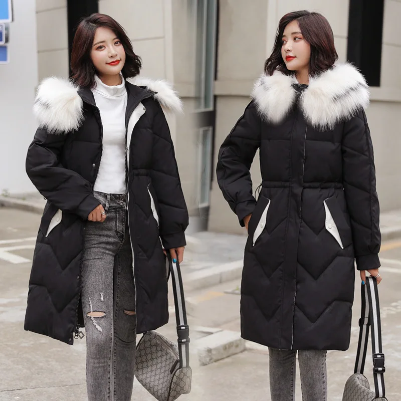 

Down Jacket 2019 Winter New Style Large Fur Collar down Jacket Cotton-padded Clothes Women's Korean-style Slim Fit Waist Hugging