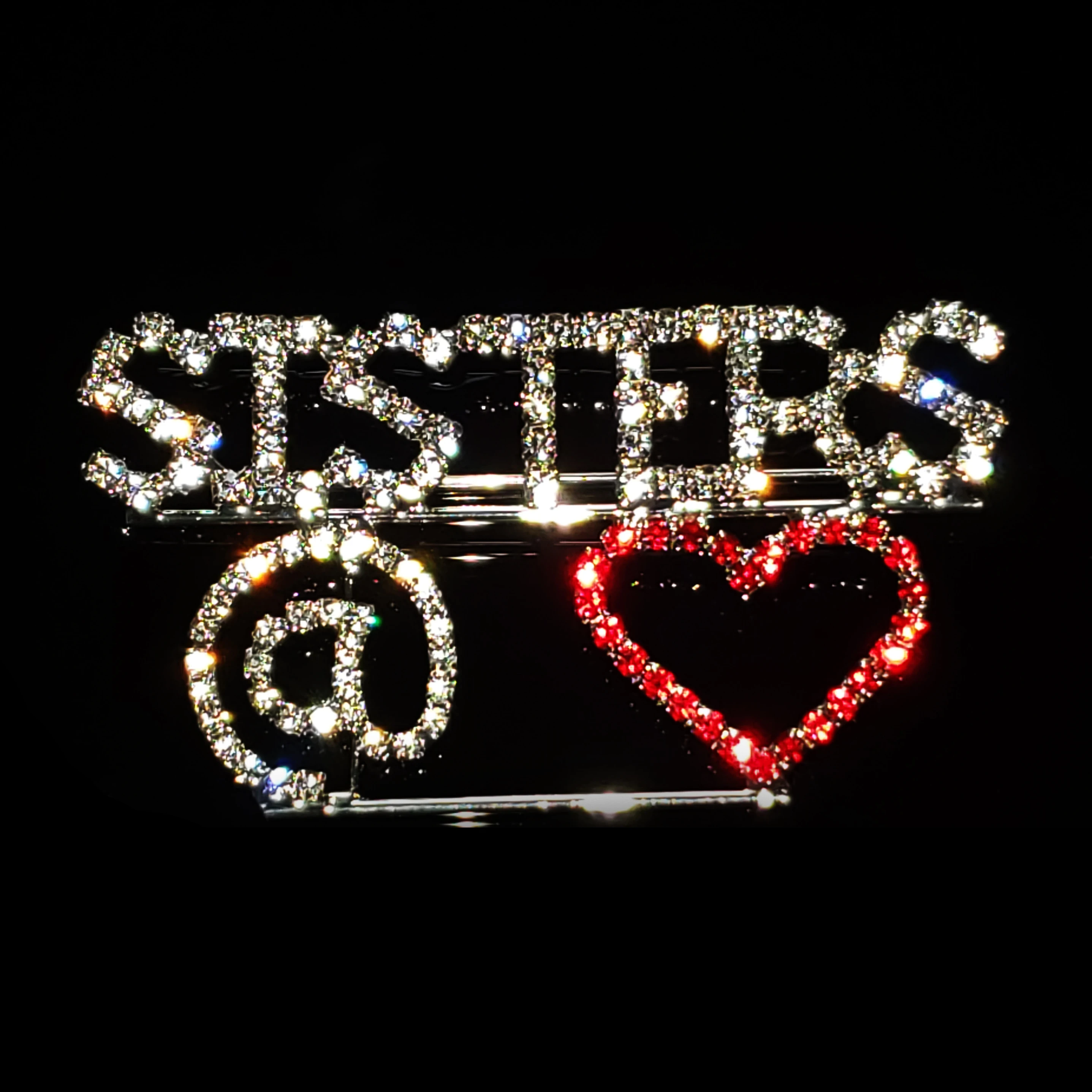 Rhinestone Handmade Brooch Jewelry for Sisterhood Gift Saying Words SISTERS @ LOVE Brooch Pin Fantastic Gift to your Sister