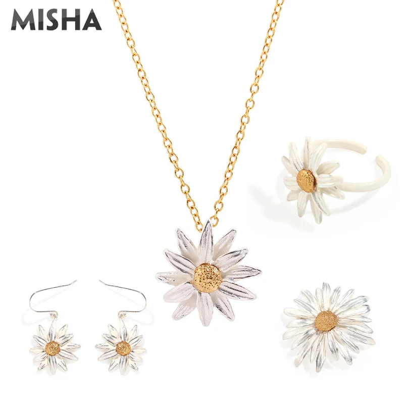 MISHA Luxury Jewelry Sets For Women Necklace Earrings Pin Daisy Design Natural Pearl Brooch 2260 | Украшения и аксессуары