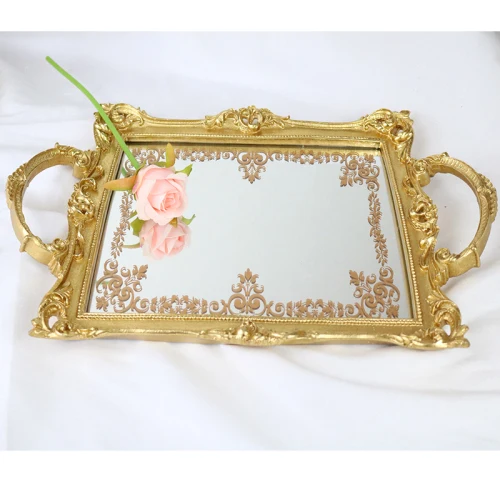 Gold Rectangle Металлические золотые подставки для торта, наборы тарелок для кексов, тортов на свадьбу, день рождения, для детей, для душа, вечерние столовые приборы для десерта, тарелки для торта, поднос - Цвет: Gold Rectangle