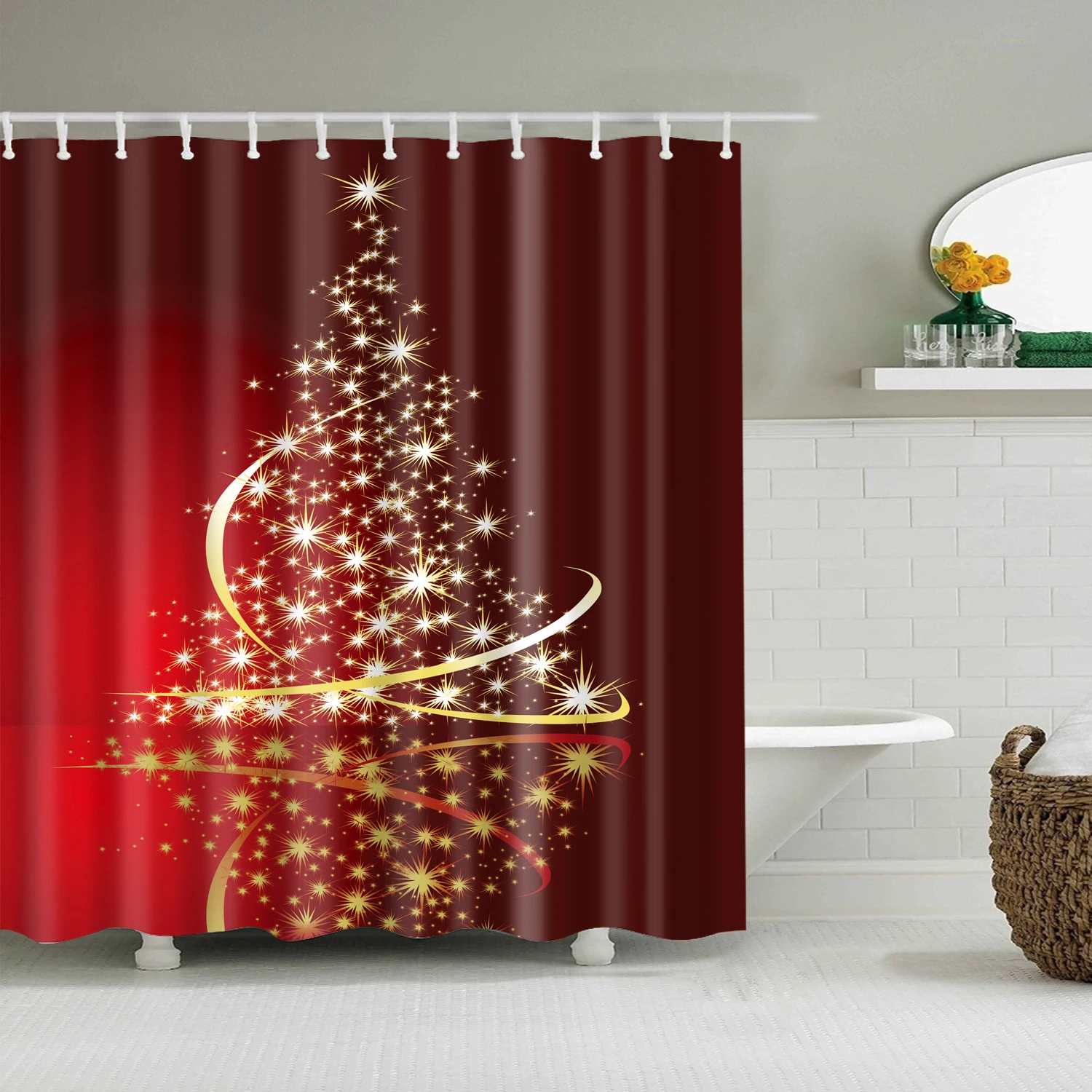 Светящаяся Рождественская занавеска для душа, Новогодняя Водонепроницаемая красная занавеска s для душа, ванной комнаты, рождественские украшения, подарки 200x150 см - Цвет: B1020