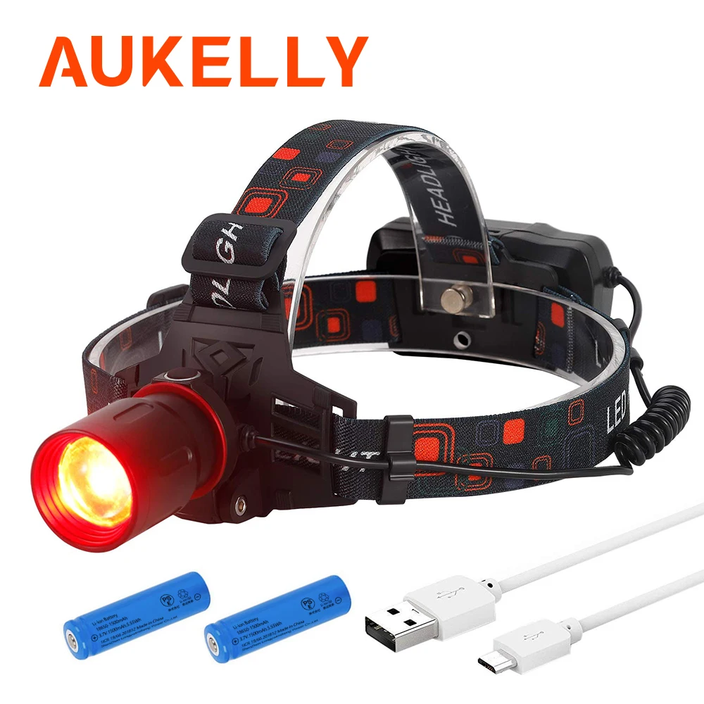 

T6 High Lumen Hunting Headlamp Powerful Green Red LED Zoomable Brightest Headlight USB Rechargeable Headlamp for Scanning Coons