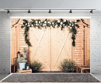 

Wedding Flowers Wreath Party Wooden Wall Board Spring Baby Portrait Photo Backgrounds Photographic Backdrop Photo Studio