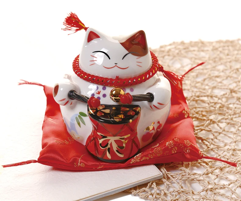 5,5 дюймов Lucky Cat Керамика Lucky Декор для дома, с изображением кота фарфоровое украшение Бизнес подарок Lucky Cat Копилка изделия фэн-шуй