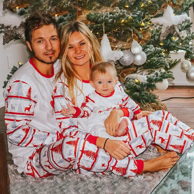 

Pudcoco Cute Christmas Family Matching Pyjamas PJS Set Xmas Stripe Sleepwear Nightwear Gifts