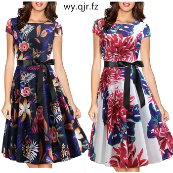 

ALY-8022#Evening dress short Floral Print party prom dresses Bow O-Neck wholesale girls Societies graduation gown Homecoming
