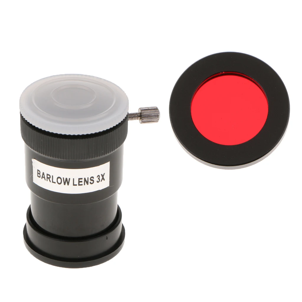 1.25 inch 3X Barlow Lens Multi-coated Broadband Film M42 Thread & Telescope Eyepiece Color Filter (Red) for Astronomy Accessory