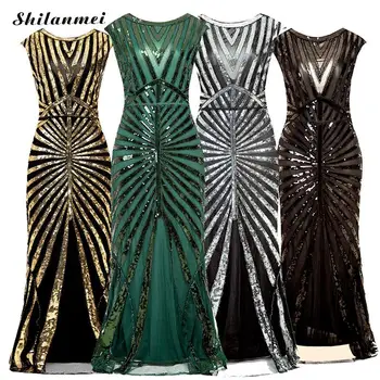 

Luxury Retro Evening Formal Dress Tassels Sequined Mermaid Gowns 1920s Clothing Elegant Slim Long Party Dress Women Vestidos