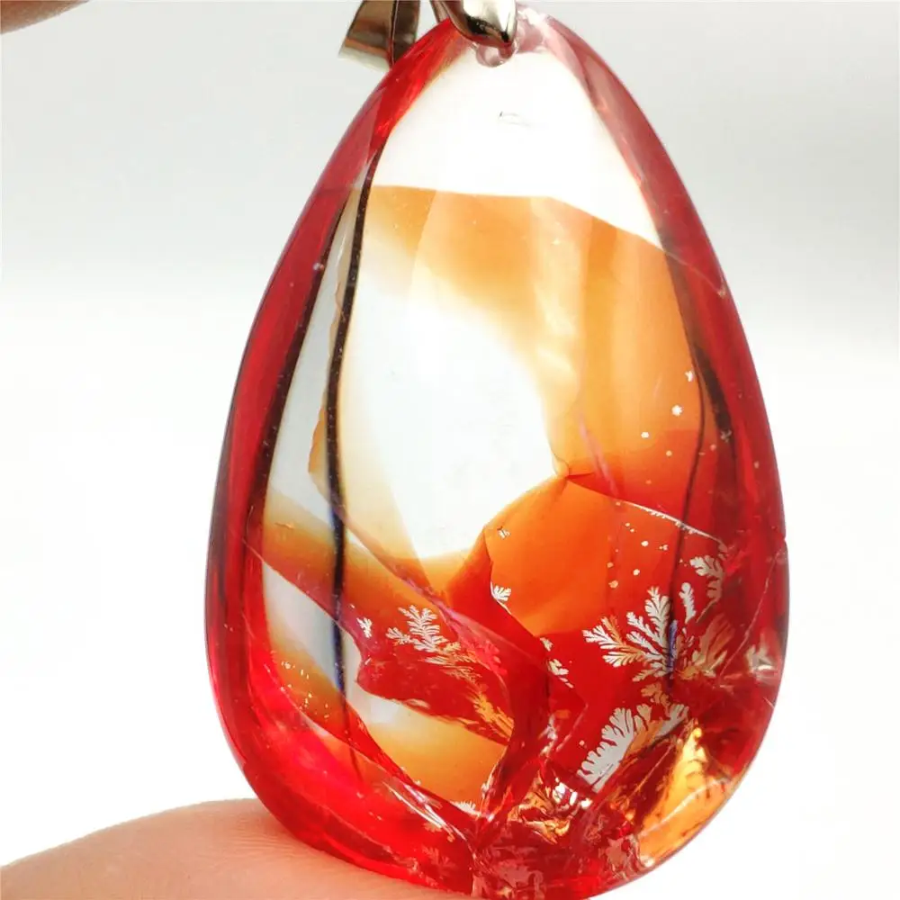 

Natural Red Limonite Phantom Quartz Crystal 40x28x20mm Multi-inclusions Necklace Pendant Women Man Rare Fashion Reiki AAAAA