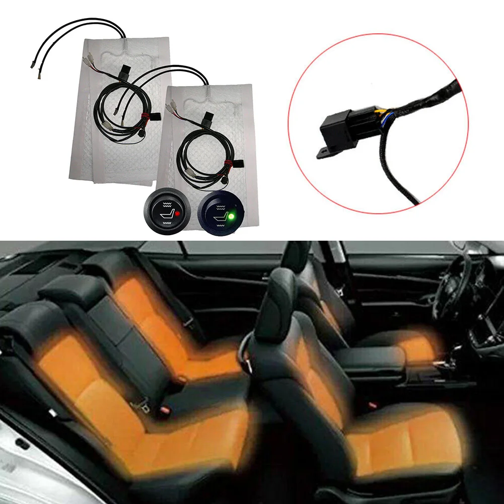 

4Pcs Pad With Switch Driver Universal Cushion Auto Warmer Mat Carbon Fiber Vehicle Cover Electric Winter Car Seat Heater