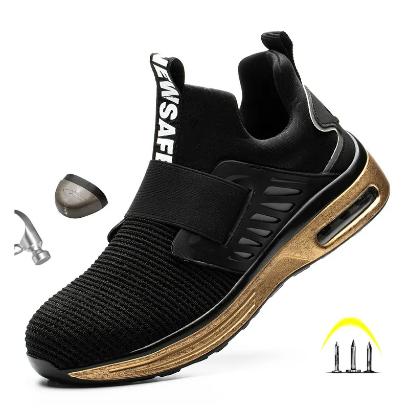 Zapatos de seguridad reflectantes para hombre, botas informales con puntera de acero, zapatos indestructibles de trabajo a prueba de perforaciones