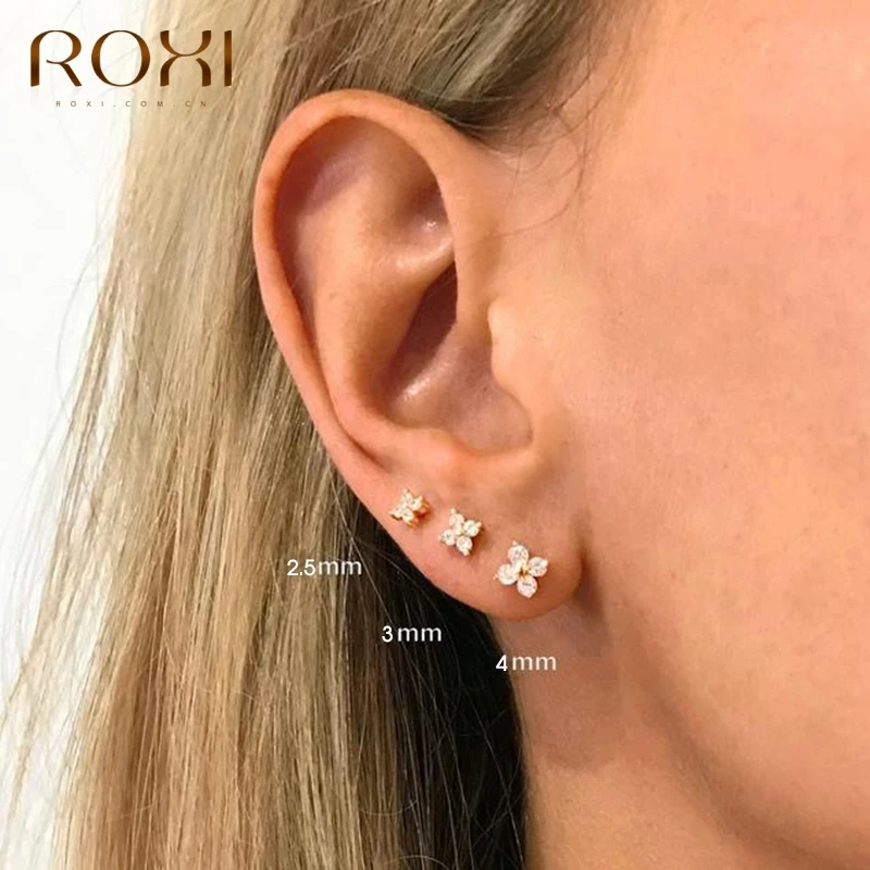 ROXI 925 стерлингового серебра Хрустальный цветок серьги-гвоздики с 3/4/5 мм Ювелирные