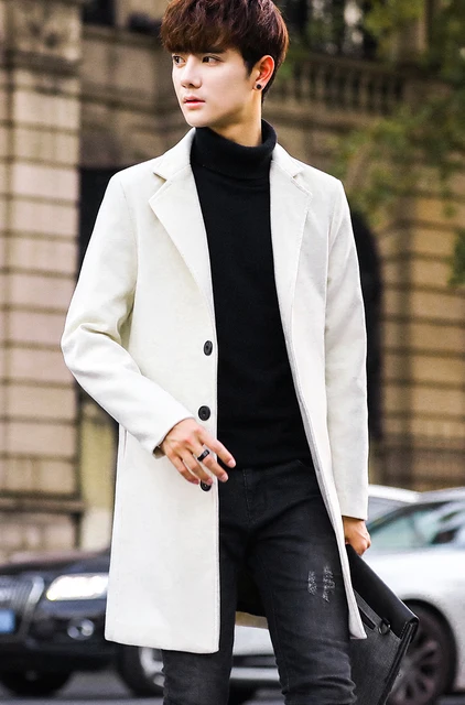 Trench Coat Men Wool Coat Korea Street Style Wool Coat Men Winter