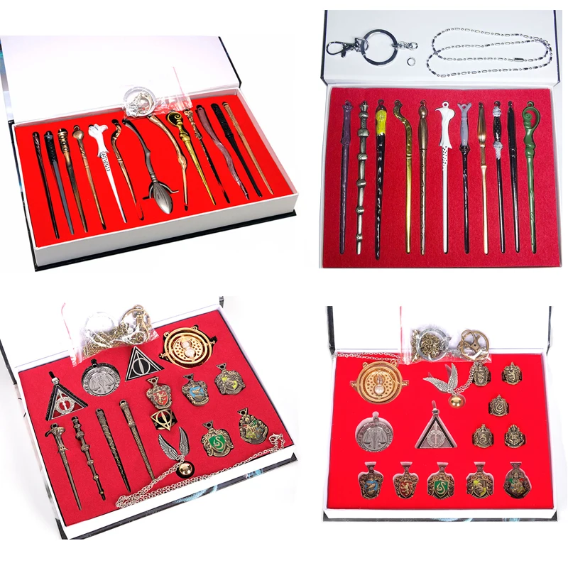 

Harried Magic Wand Potters Metal Keychain Necklace Baguette Harri Metal Deathly Hallows Pendants Figures Box Packed Toy Set