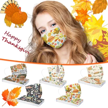 

50pc Thanksgiving Turkey Printed Mask Unisex Dust-proof Disposable Mask Three-layer Protective Breathable Mascarillas