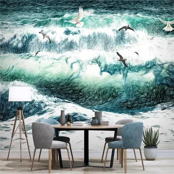 

Large 3D wallpaper mural custom hand-painted sea landscape seagull ocean wave TV sofa background wallpaper mural