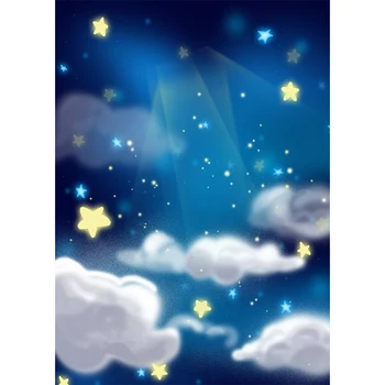 

Photography Backdrops Happy Birthday Party Gold Star Blue Sky Cloud Poster Baby Portrait Family Shoot photo Background