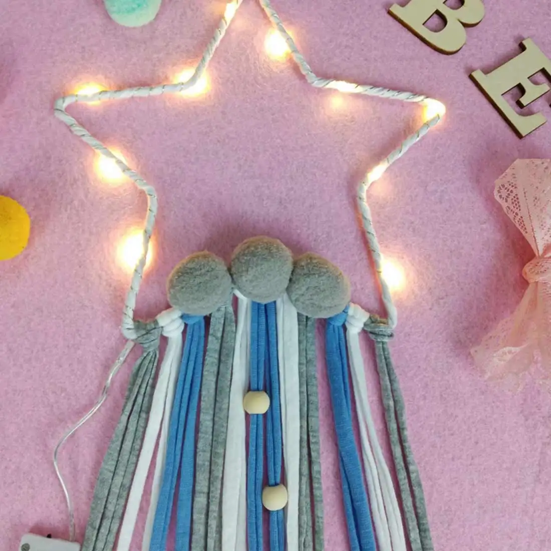 Пентаграмма Ловец снов со светодиодными гирляндами декор для детской комнаты Настенный декор для детской вечеринки декор для детской комнаты для девочек