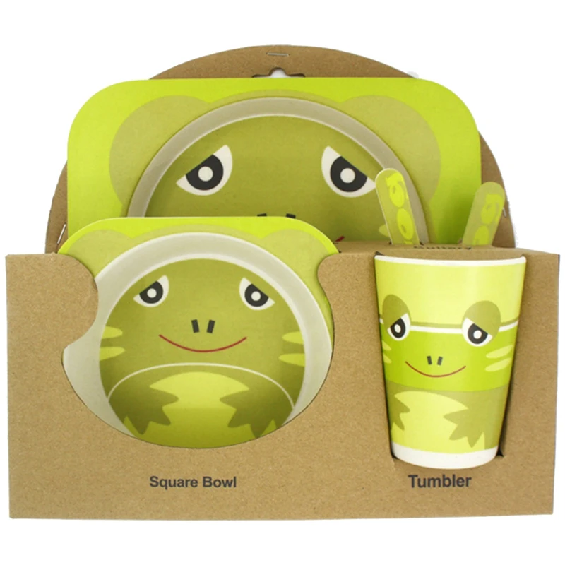 

5 Pieces / Set Of Dish Tableware Feeding Set Bamboo Fiber Baby Cute Children Container Cutlery Set