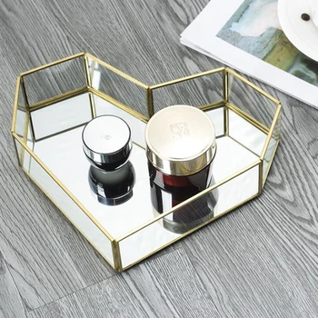 

Creative Glass Metal Storage Tray Gold Oval Dotted Fruit Plate Desktop Small Items Jewelry Display Tray