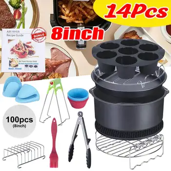 

Air Fryer Accessories 8 Inch 14x for XL Airfryers 5.3QT-5.8QT Baking Basket Pizza Plate Grill Pot Kitchen Cooking Tool for Party