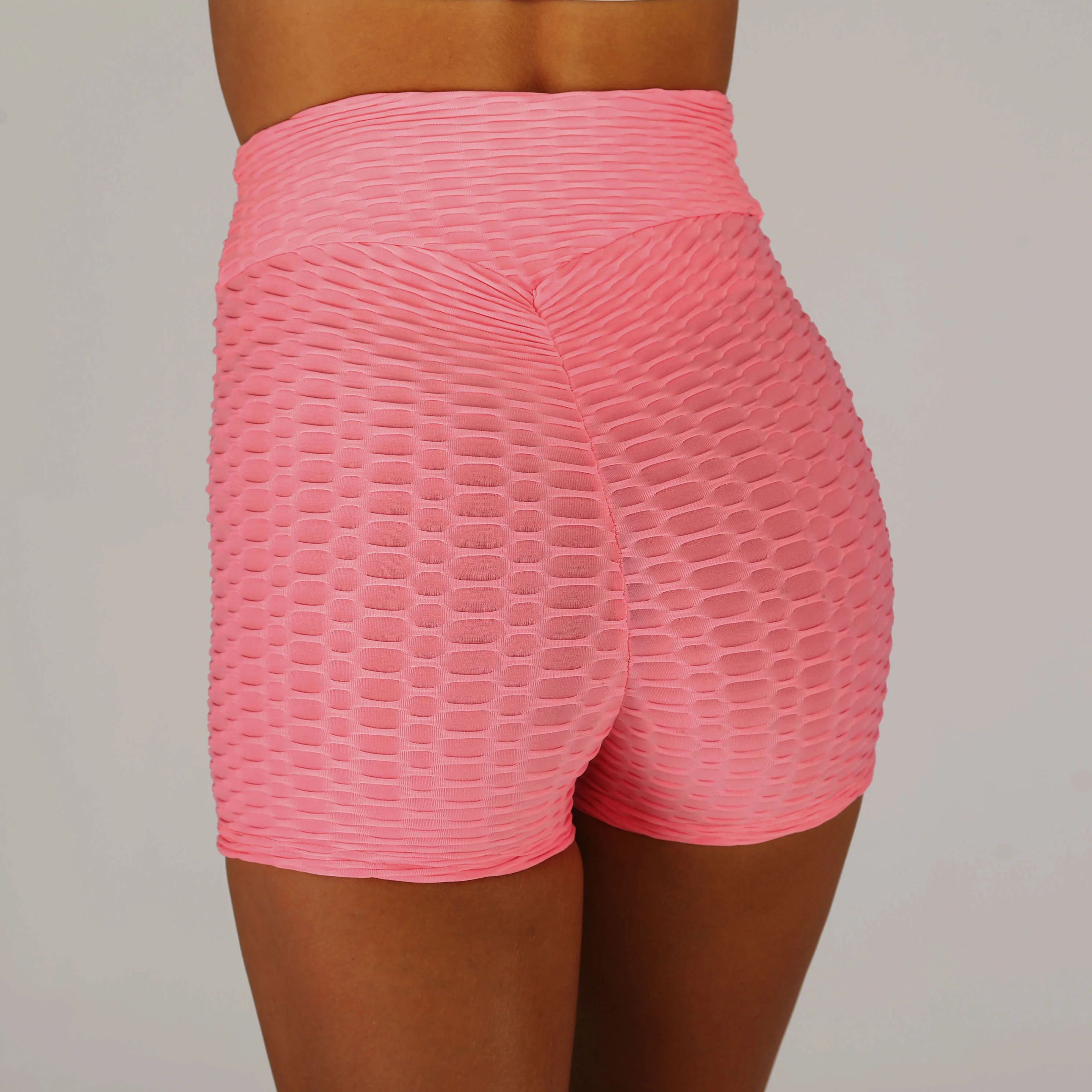 Новые шорты для фитнеса с антицеллюлитной текстурой, Женские однотонные шорты с высокой талией, эластичные розовые шорты для тренировок