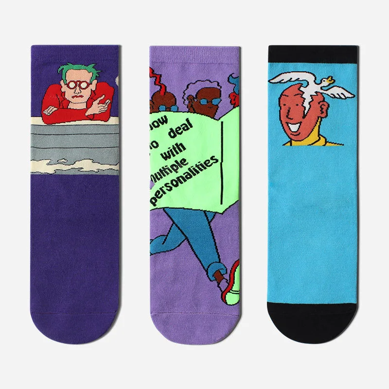 

New Happy Socks For Men And Women Individuality Cartoon Character Pattern Delicate Textile Process Cotton Socks Unisex