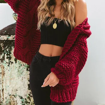 

Vintage Solid Twist Knitted Female Cardigan Long Sleeve Short Ladies Sweater Coat Fashion Autumn Winter Cardigans For Women