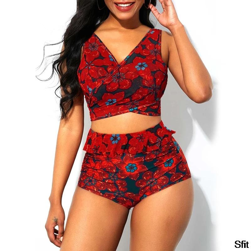 2020 Tie Back High Waist Floral Print Bikini Set Monokini Bathing Suit Push-up Adjustable Casual Swimsuit Retro Bikini Suit 2020 Tie Back High Waist Floral Print Bikini Set Monokini Bathing Suit Push-up Adjustable Casual Swimsuit Retro Bikini Suit