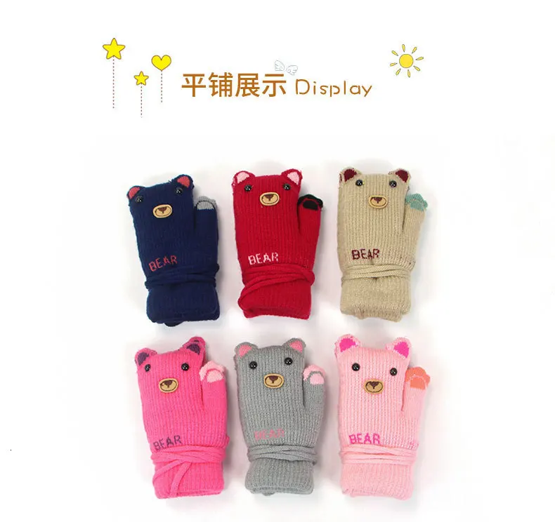 Children Glove Lovely Cartoon Increase Down Thickening Knitting Wool Baby Windbreak Keep Warm Cold-proof Child Glove