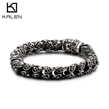 

Punk 23cm Long Skull Bracelets For Men Stainless Steel Multi Skeleton Charm Link Chain Brecelets Male Gothic Jewelry 2019