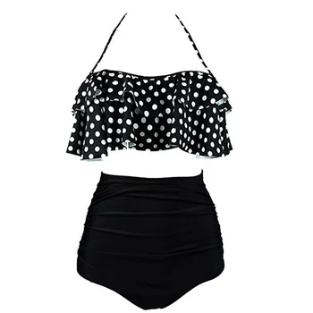 

2019 New Thin Shoulder Strap Bikini Swimsuit Women High Waist Bathing Suit Plus Size Swimwear Push Up Vintage Beach Wear Biquini