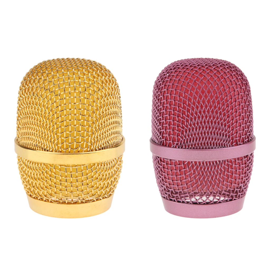 

2 x Replacement Steel Mesh Microphone Grill Head for Wireless Mics and Wired Mics,Pink & Gold