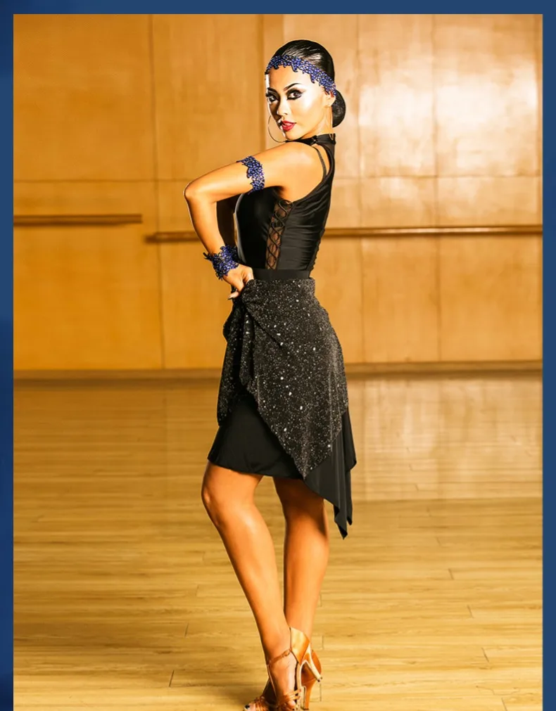 Латинская юбка черная юбка для танцев блестящая одежда для выступлений Женская современная одежда Румба Сальса Танго юбка платье для латинских танцев BI117