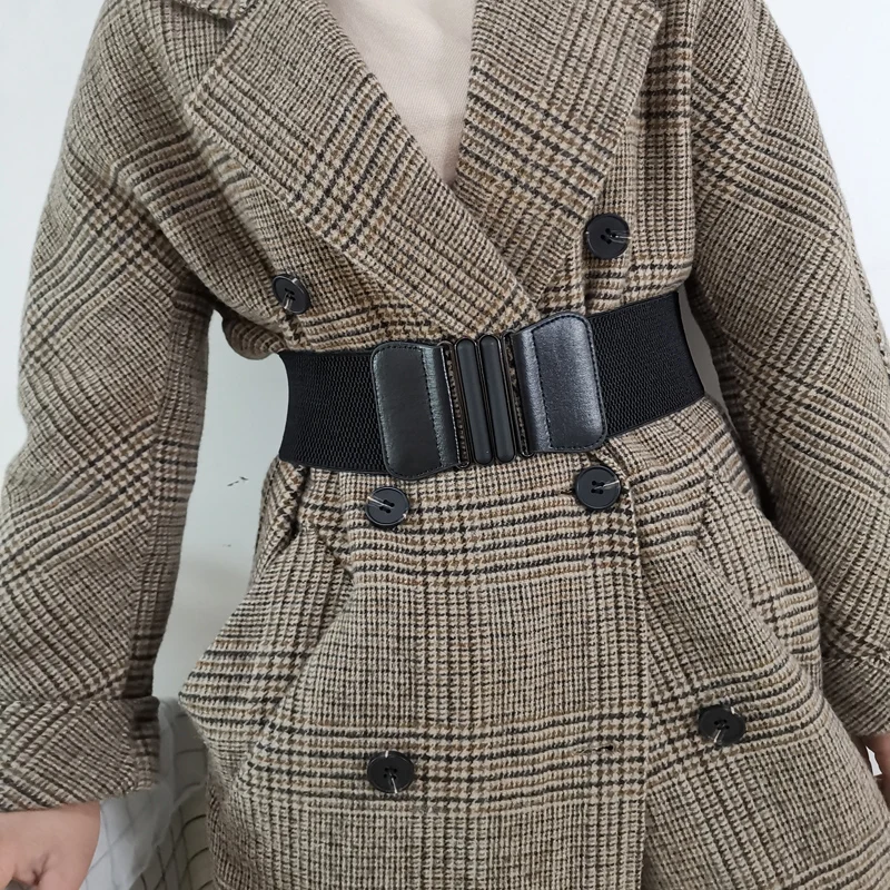 Black Stretch Waist Belt Coat Fashion Lady Solid Elastic Waistbands Dress Adornment For Women Waistband 7.5cm Width 65cm Long | Аксессуары