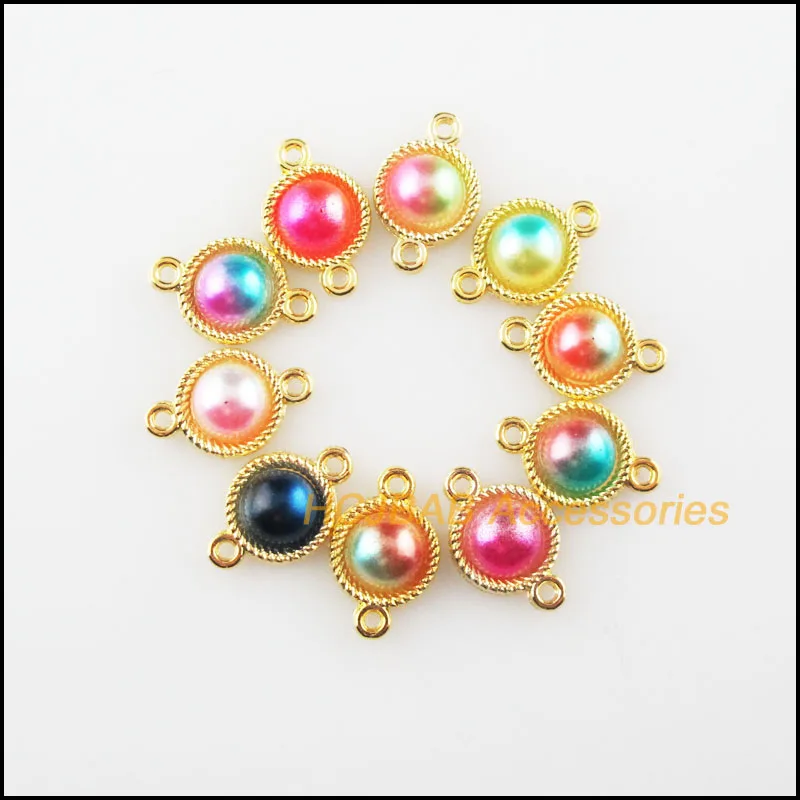

30Pcs Gold Color Retro Sun Flower Mixed Colored Acrylic Charms Connectors 8.5x13mm